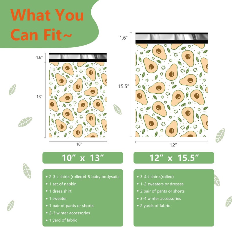 Vapulcio Poly Mailers 12x15.5 Inch 50 Pcs - Avocado printed Shipping Bags, 2.4mil Thickness, Waterproof and Tear Resistant Mailing Envelopes, Self-Sealing Packaging Bags for Small Business - Image 2